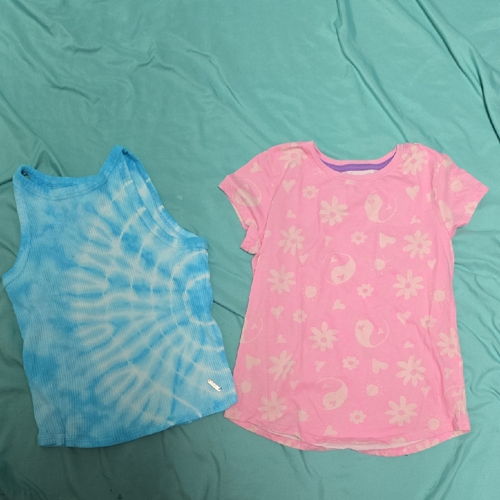 Justice Blue Tie-Dye Tank and Pink Floral Tee
